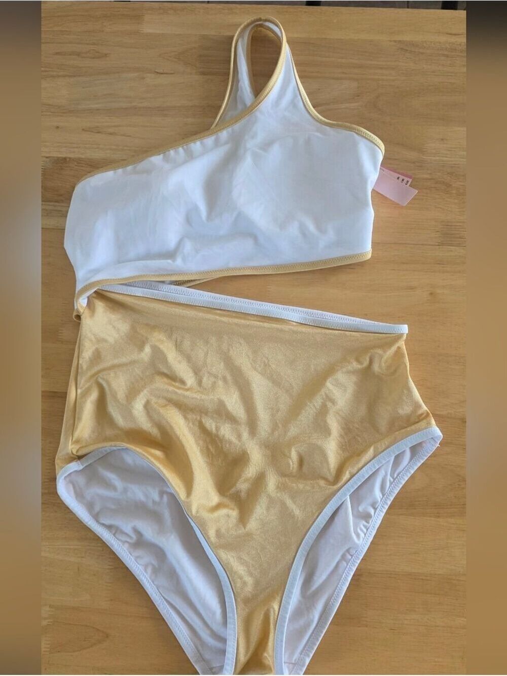 Victorias Secret One Piece Swimsuit White Gold Padded One Shoulder Swim